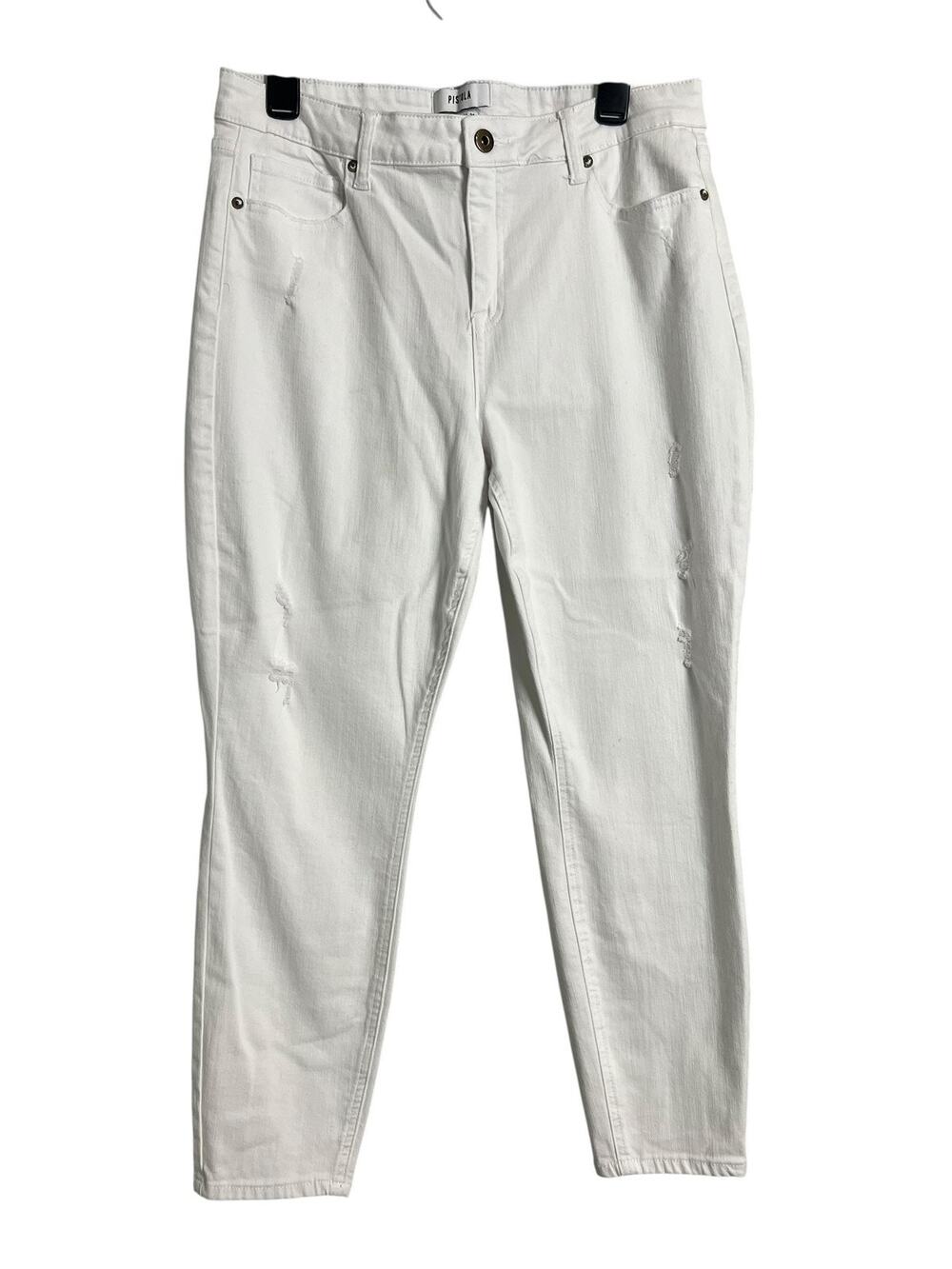 Pistola Tapered Jeans Womens 32 White Distressed Stretch Denim Zip Fly Ankle